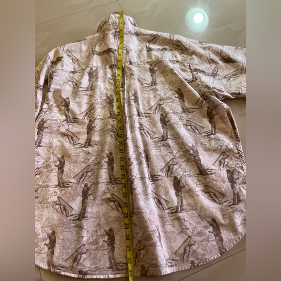 CAF'E LUNA FISH PRINT SHORT SLEEVE SHIRT BEIGE BROWN & WHITE XL(46/48)Men Cotton - Picture 9 of 16